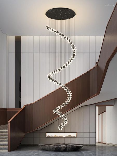 Lustres Escalier Lustre Simple Moderne Duplex Bâtiment De Grande Hauteur Vide Salon Villa Hall Loft Longue Ligne LED Suspension Suspension