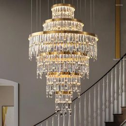 Kroonluchters trap kristal kroonluchter Noordse roterende gouden decoratieve verlichting villa duplex grote woonkamer