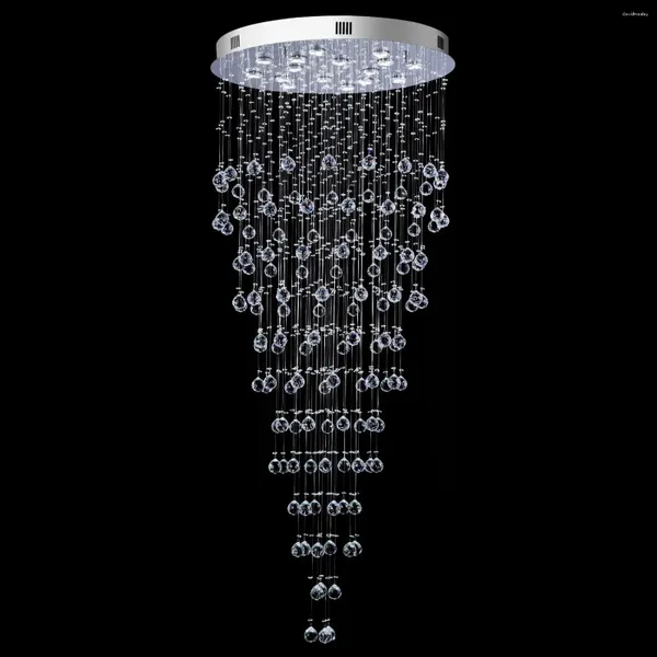Lustres escaliers escalier en cristal grand lustre de foyer pour le plafond élevé -16 lumières modernes Spirale de goutte de pluie
