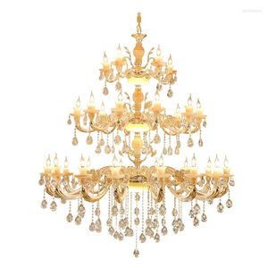 Lustres Escalier Long Lustre Salon Lampe Contemporain Grand Cristal Foyer LED Luminaire Moderne