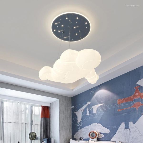 Lustres ciel étoilé astronaute lampe de chambre d'enfants télécommande gradation Simple moderne petit garçon chambre lustre