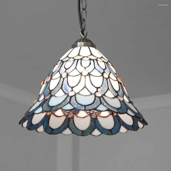 Lustres Style Vintage plafonniers avec abat-jour vitrail décoration pendentif éclairage suspendu