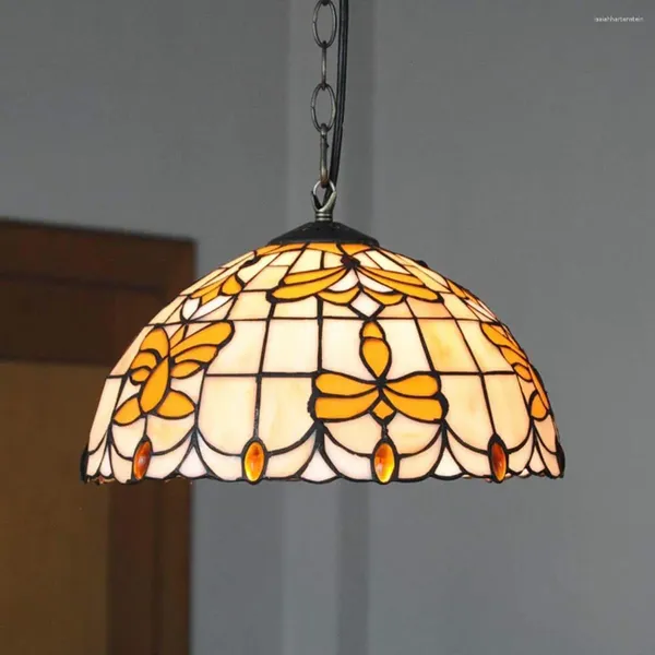 Lámparas de araña estilo Vintage, accesorios de iluminación de techo con pantalla de lámpara, decoración de vidrieras, iluminación colgante para sala de estar