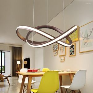 Kroonluchters Super modern eenvoudig LED Restaurant Ring Wave Lamp Noordse bar Slaapkamer Creatieve kroonluchter