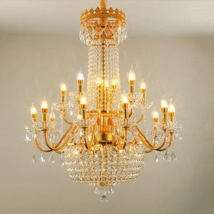 Lustres Temar Luxueux Lampe à suspension en cristal doré Bougie européenne Art Salon Restaurant Chambre Villa El Lustre