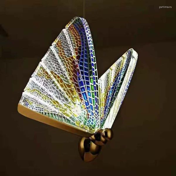 Lustres L'émail Papillon De Luxe LED Lustre Lumière Pour Cuisine Salle À Manger Café Maison Chambre Escaliers Suspension Dimond Anneau