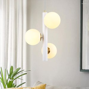 Lustres Trois Têtes En Verre Pendentif Lumières Boule Suspension Lampe Nordique Fer Luminaires Pour Salon Restaurant Chambre Luminaires