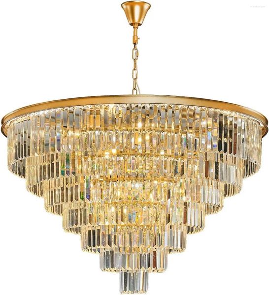 Lustres Uboxin Grand Lustre En Cristal D'or De Luxe Haut Plafond Luminaire Suspendu 27 Lumière Moderne