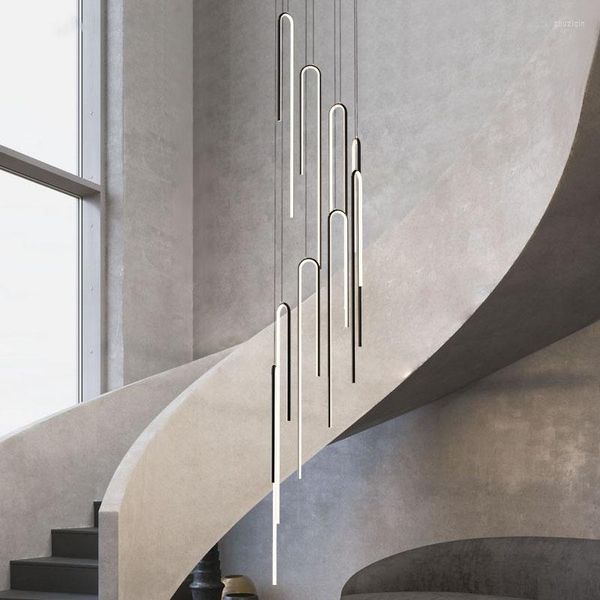 Lustres Villa Duplex Long lustre nordique moderne minimaliste rotatif escalier saut étage salon créatif lampes en forme de U