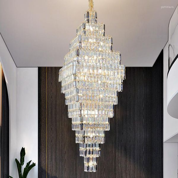 Candelabros Villa Light Luxury Crystal Lustre Duplex Building Hall Chandelier 2023 Trend Modern Decoration Home 8898 #
