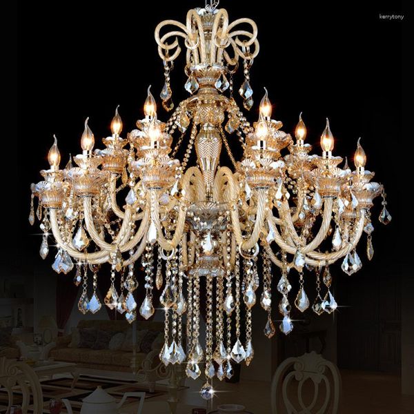 Lustres Vintage salle à manger cristal éclairage lustre luminaires Led grand candélabre suspendu maison en fer forgé bougie