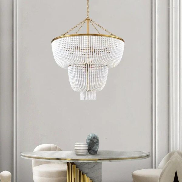 Candeliers Vintage loft rústico redonda de madera lámpara de perla lámpara decorativa sala de estar moderna la iluminación colgante de cocina