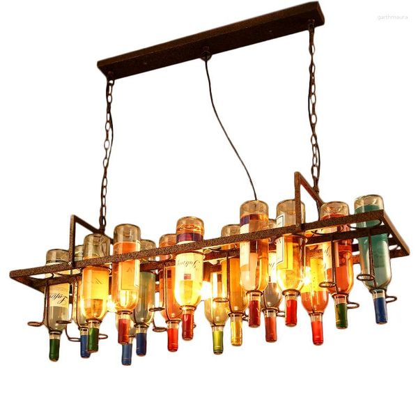 Люстры Vintage Rust Color Metal Wine Bottle Люстра E27 LED Cafe LOFT Bar Iron Droplight Магазин Светильник