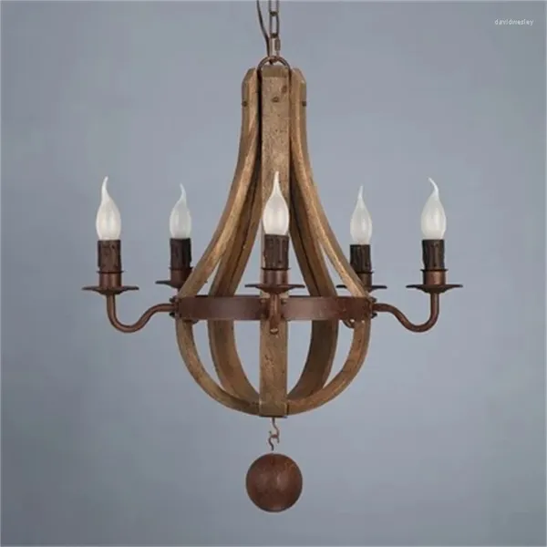 Lustres Vintage en bois massif rustique en métal pour salon chambre cuisine ferme Loft rétro éclairage intérieur lampe de décoration de la maison