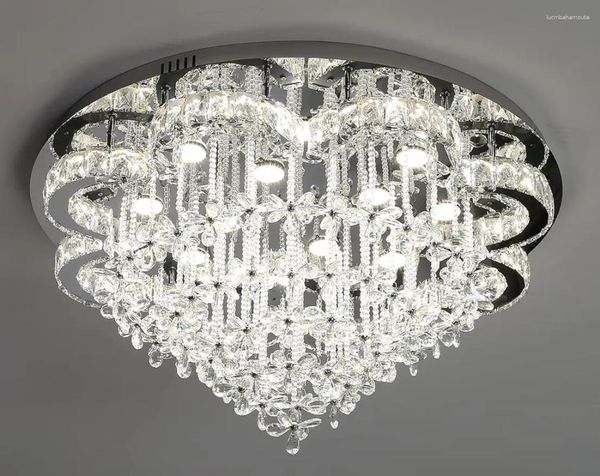 Candelabros W24''Modern Crystal Techo Araña Grandes Flores de Gota de Lluvia Alto Baño Fixtuire LED Regulable 2700-6000K