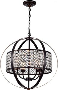 Kroonluchters Warehouse Of Tiffany Elizabeth oliegewreven brons 4-lichts Globe Crystal Shade hanger bruine kroonluchter