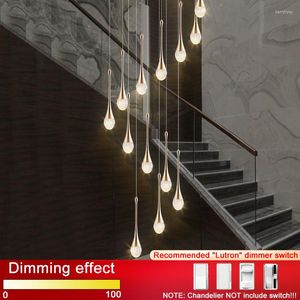 Lustres Goutte d'eau Design LED Lustre Pour Escalier De Luxe Couloir Longue Spirale Lampe En Cristal Moderne Décor À La Maison Luminaire Suspendu