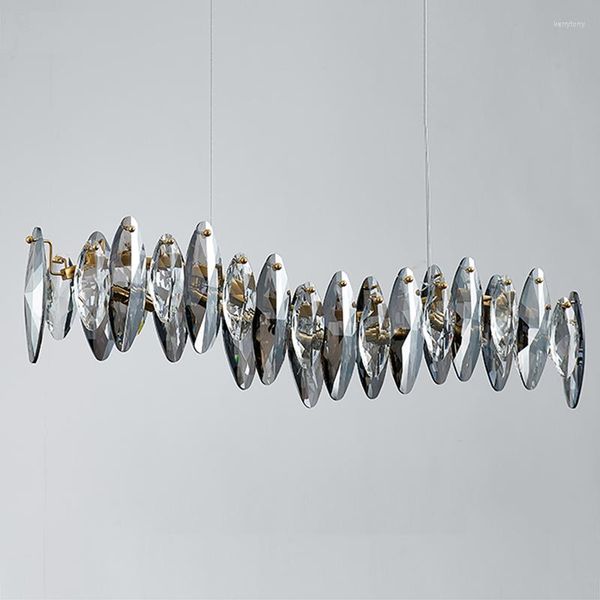 Lustres Vague Design Lustre En Cristal Moderne Pour Salle À Manger De Luxe Gris Fumé Cristal Lampes Brève Île De Cuisine Suspendue