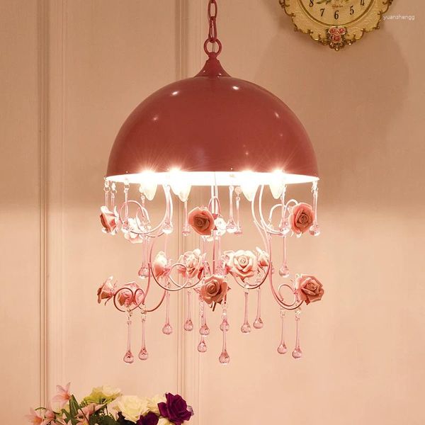 Lustres Décoration De Mariage Rose Rose Pendentif Lumières Pour Chambre Enfants Chambre Enfant Fille Éclairage Lampe Suspendue Dressing