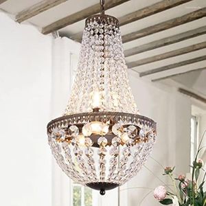 CHANDELERS BELLEMET 6 LUMIÈRES Empire français Crystal Chandelier 13 pouces Farmhouse Pendant Lighting Antique Antique Antique Bronze