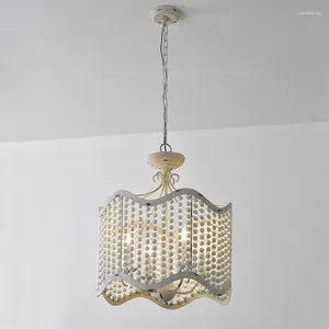 Lustres éclairage lustre blanc perle en bois français nordique loft loft loft européen antique dans la chambre de cuisine pépinière