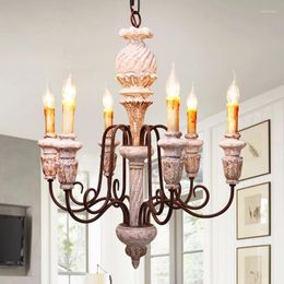 Lámparas de araña de madera vintage de hierro forjado iluminación para sala de estar dormitorio cocina lustre retro decoración del hogar luces