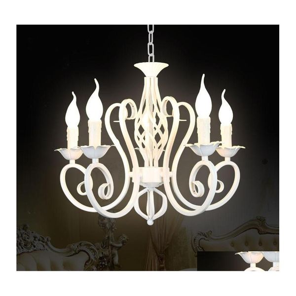 Lustres en fer forgé moderne pendentif lustre Vintage plafond bougies luminaires noir/blanc maison livraison directe Ind Otdaf