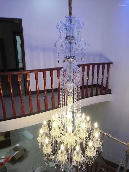 Lustres XL Lustre en cristal moderne Lampes LED Grand pendentif H2.1M Villa de luxe El Bougeoir longue suspension