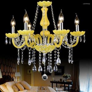 Lustres jaunes cristal lustre restaurant el chambre villa hall suspendre les lumières européen décoration de salon des lampes suspendues