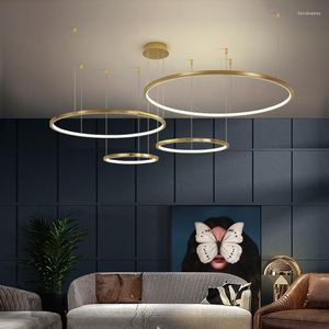 Candeliers YooGee Gold Ring Chandelier para sala de estar moderna LED LED LED LECH HOLG Decoración del hogar Ajuste de iluminación ajustable