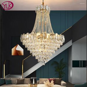 Kroonluchters Youlaike moderne kristallen kroonluchter voor woonkamer gouden woning decor hangende verlichte armatuur grote gang loft led cristal lamp