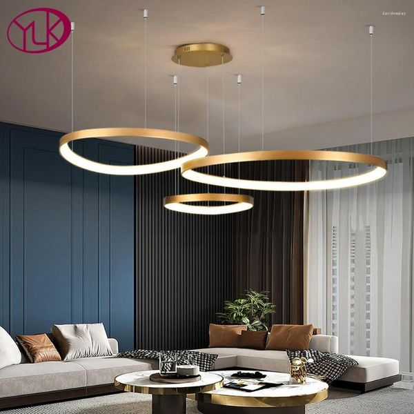 Candelabros YOULAIKE, lámpara Led moderna para sala de estar, diseño de anillo único, lámpara colgante, lámpara colgante para comedor y dormitorio, accesorio de iluminación