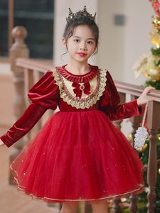 Chane2023High-end kinderkleding meisjes wijnrode jurk merkkleding kerstjurk kerstcadeau feestjurk simbakids maat 100-150cm