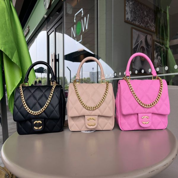 CHANEI Bolso de hombro de diseñador de lujo para mujer 9a Bolso de timbre Nuevo bolso de cadena con asa Bolso Bandolera de piel de vaca con textura superior Bolso bandolera con cadena de bolas negra Tamaño del bolso 19