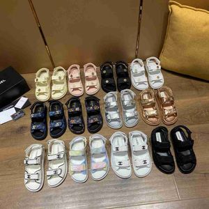 Dupe gesp sandalen opa sandalen papa kaviaar lederen ketting goud hoge kwaliteit vrouwen slippers kristal kalf gewatteerde platform zomer strand slipper