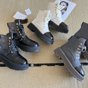 Chanells Combat Channel Boots Toe Dames Biker Designer Cap Tweeds Lederen Boot Dikke Bottom Lace Up Chunky Ankle Booties Monolith Platforms Schoenen Moto Boots Maat 344