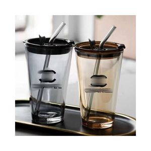 Chanells tasses tasses de grande capacité à eau ménage tasse de verre paille en verre avec couvercle tasse d'eau tasse à haute apparence Instagram en verre tasse cadeau