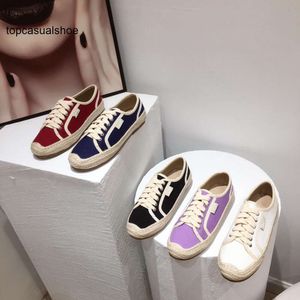 Chanells Lace Women Fisherman Espadrille Up Low Top Shoes Sneakers Brands Stiching Rubber Flats Lady Girls Oxfords Straw canvas Trainers Femme