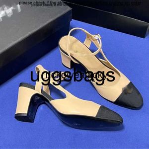 Chanells schoenkanaal hakken Beige High Black Block Sandals vrouwen dames modeschoenen echt lederen merk formele dikke hiel slingbacks ontwerper midden hakken san