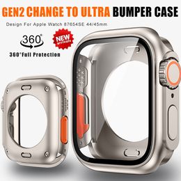 Verander naar Ultra 360 Volledige Cover Case voor Apple Horloge 45mm 44mm Gehard Glas Screen Protector voor IWatch Series9 8 7 6 SE 5