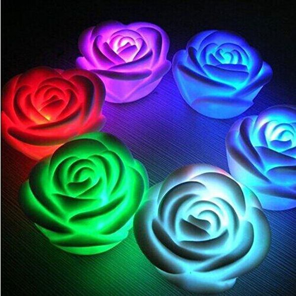 Changeable Couleur LED Rose Fleur Bougies sans fumée roses sans flamme amour lampe Light Up Free Battery Table Décoration de la maison Cadeau ZA1515