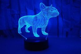 Lampe à télécommande de télécommande modifiable lampe 3D Lumières nocturnes Bulldog français 3D petite table de table Cadeau de Noël 1423224