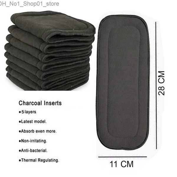 Couvre-matelas à langer 10 pièces nouveau-né absorbants de charbon de bambou insère 11x28CM doublures réutilisables pour couches lavables de poche 5 couches doublure de charbon noir Q231202