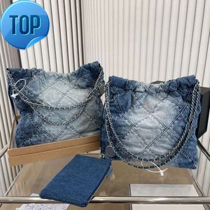 Channel 22 Denim Grand Boodschappentas Tote Travel Designer Vrouw Sling Body Duurste handtas met zilveren ketting Gabr