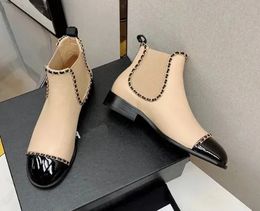Kanaallaarzen Chanelity Chanei Fashion Shoe Leather lederen Dikke topkwaliteit schoenen Splice Design Decoratieve veter de openingsweg