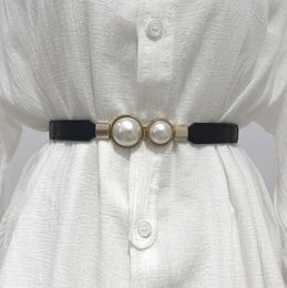 canal cclies femme double ceinture perle femelle noire rouge blanc pu cuir robe en cuir jupe taille élastique ceintures minces dames designer