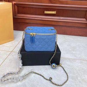 Channel Designer Mini Gouden Bal Lingge Box Tas Dames Handheld Make-up Tas Denim Mond Rode Tas Reistoilettas Eén schouder Crossbody Handtas