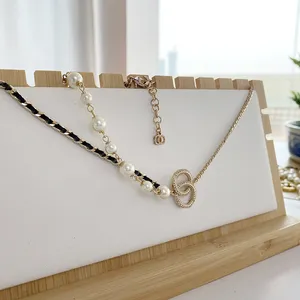 Kanaal dubbele letter hanger ketting 18k goud vergulde luxe ontwerper Crysatl Pearl Rhinestone trui ketting voor vrouwen bruiloftsfeestje Joodlry accessoires