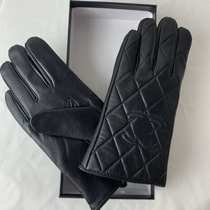 Channel Glove Gants de luxe coupe-vent chauds pour femme en cuir d'hiver avec écran tactile en peluche pour le cyclisme avec gants chauds et isolés en peau de mouton