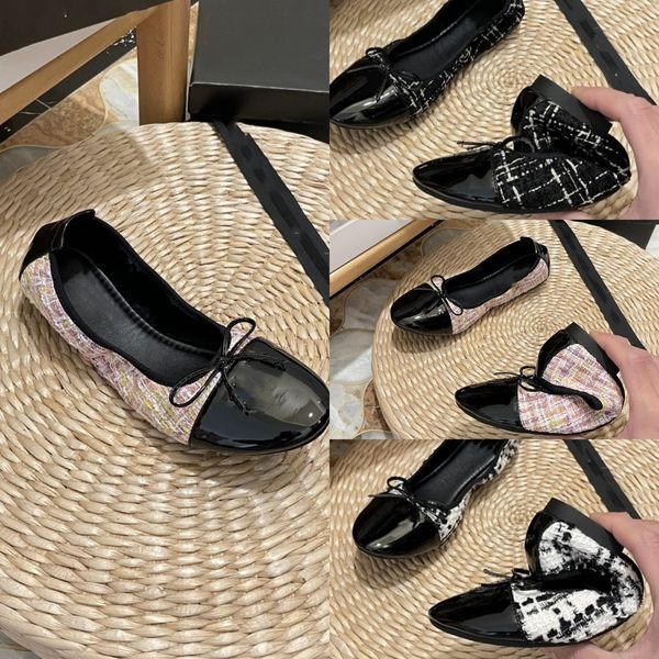 Channeaux Chanellies Ballet Flats Top Tweed Change Stretch Bow Sandale Designer Dame chaussures Patent Le cuir Black Cap Toe Toers Sneakers décontractés 2023 Mariage PA